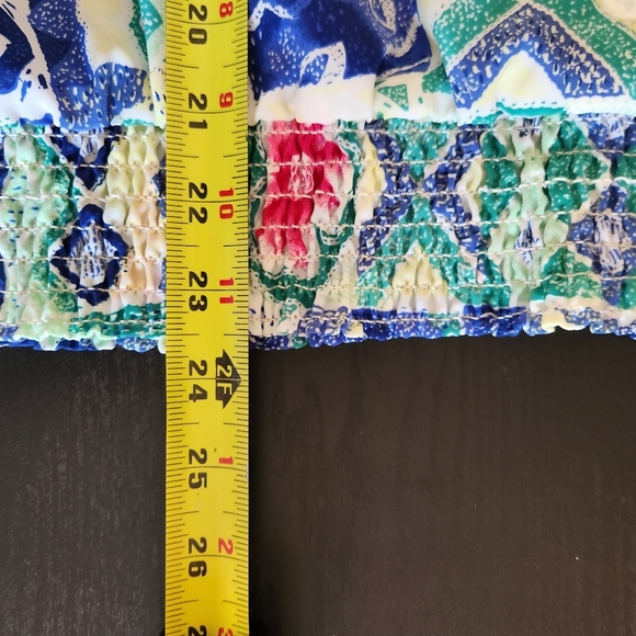 Vintage 1980s Blue Short Sleeve Bright Abstract Blouse Top 80s Office Preppy 90s - Picture 10 of 10